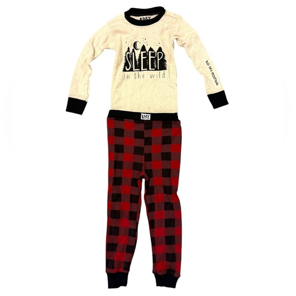 2/$30 Lazy One - Kids Pajama Set - Cream and Red Plaid Print - Sleep in Wild NWT - Picture 3 of 12